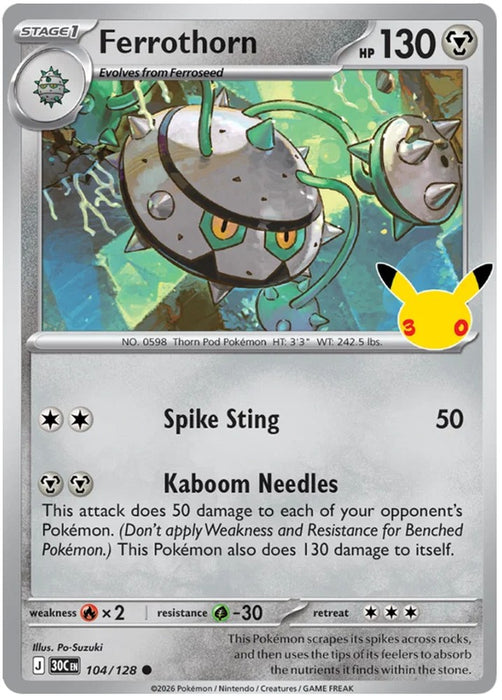 Ferrothorn 104/128 Common Pokemon Card (30th Anniversary Collection)