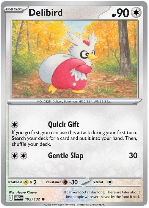 Delibird 105/132 Common Pokemon Card (Mega Evolution Base Set ME01)