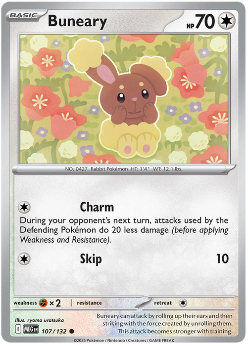Buneary 107/132 Common Pokemon Card (Mega Evolution Base Set ME01)