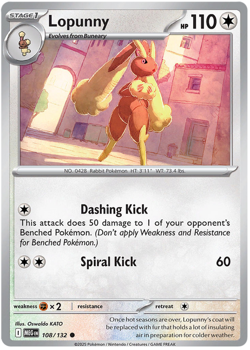 Lopunny 108/132 Common Pokemon Card (Mega Evolution Base Set ME01)