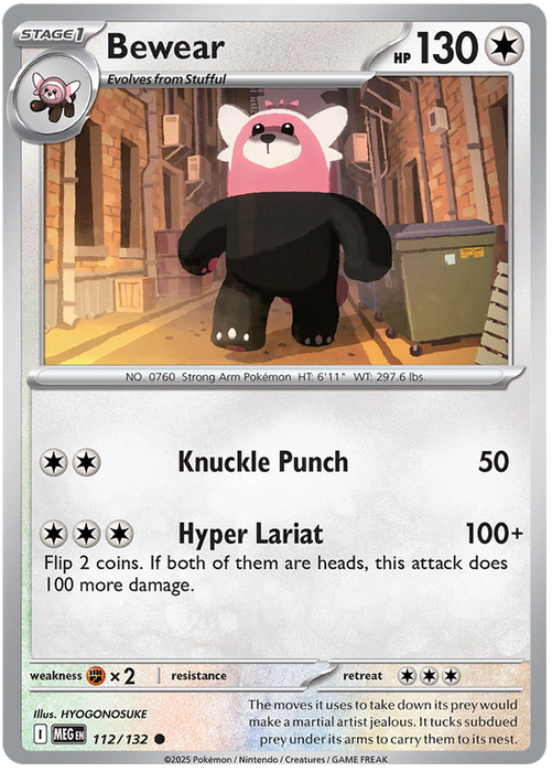 Bewear 112/132 Common Pokemon Card (Mega Evolution Base Set ME01)