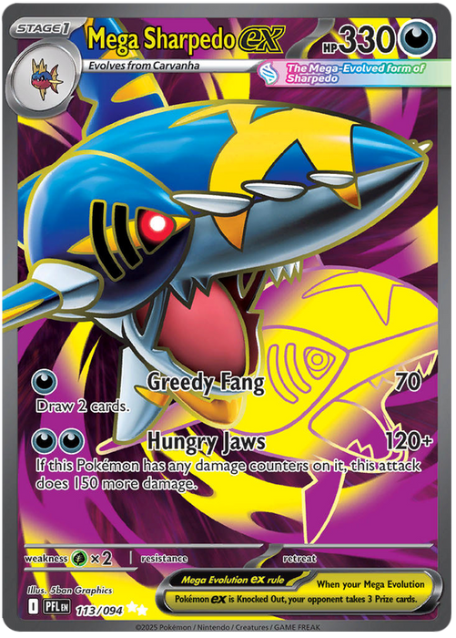 Mega Sharpedo ex 113/094 Ultra Rare Pokemon Card (Mega Evolution Phantasmal Flames)