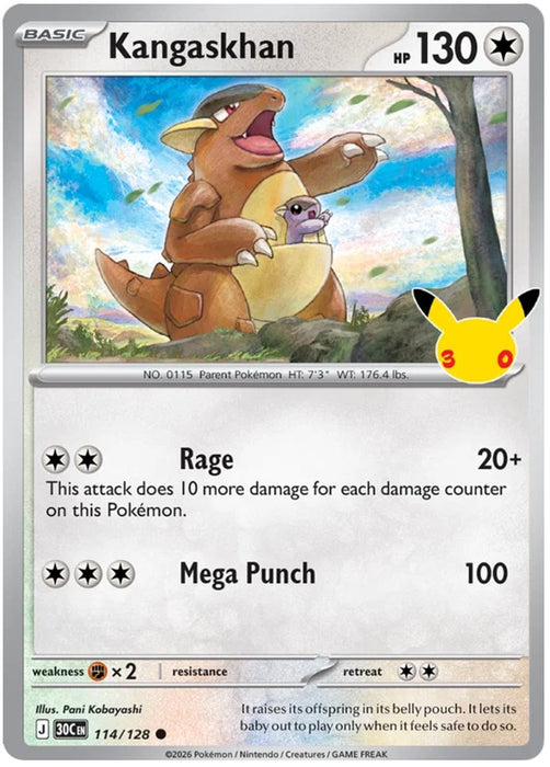 Kangaskhan 114/128 Common Pokemon Card (30th Anniversary Collection)