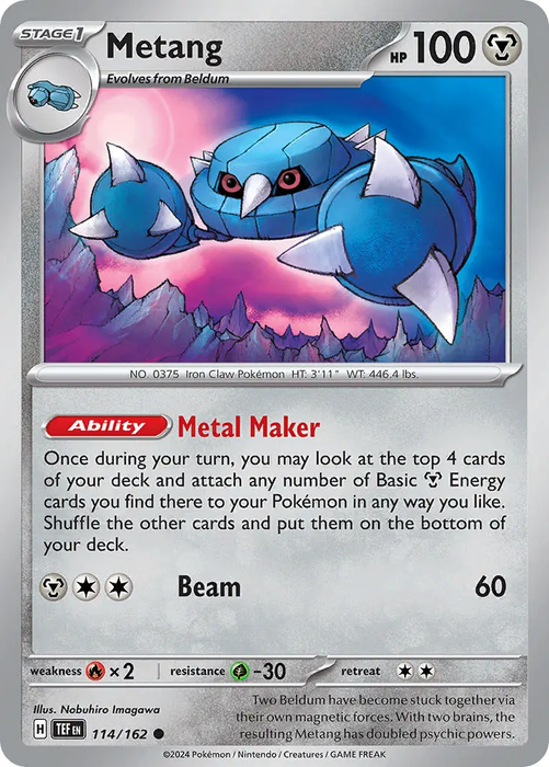 Metang 114/162 Common Reverse Holo Pokemon Card (SV Temporal Forces)