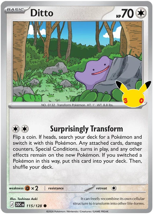 Ditto 115/128 Common Pokemon Card (30th Anniversary Collection)