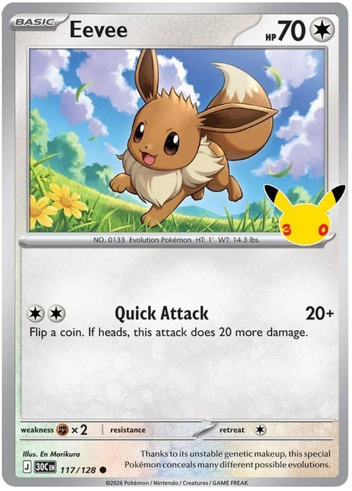 Eevee 117/128 Common Pokemon Card (30th Anniversary Collection)