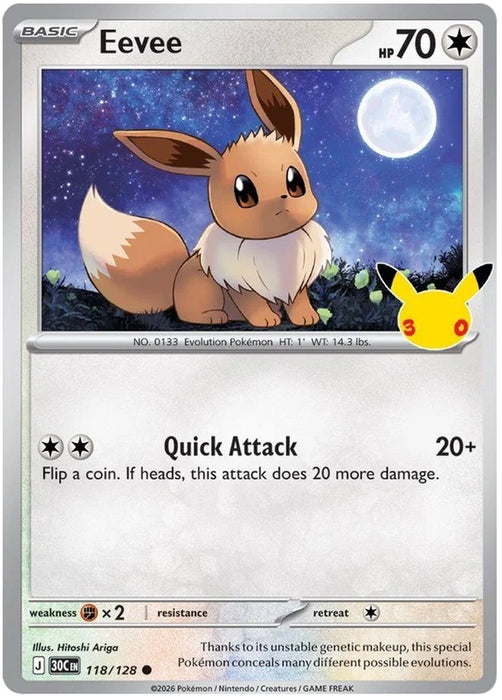 Eevee 118/128 Common Pokemon Card (30th Anniversary Collection)