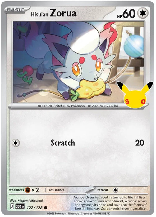 Hisuian Zorua 122/128 Common Pokemon Card (30th Anniversary Collection)