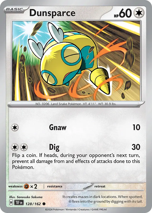 Dunsparce 128/162 Common Reverse Holo Pokemon Card (SV Temporal Forces)