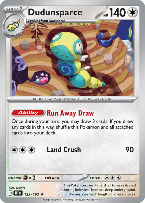 Dudunsparce 129/162 Rare Pokemon Card (SV Temporal Forces)