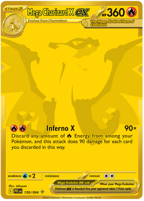 Mega Charizard X 130/094 Mega Hyper Rare Pokemon Card (Mega Evolution Phantasmal Flames)