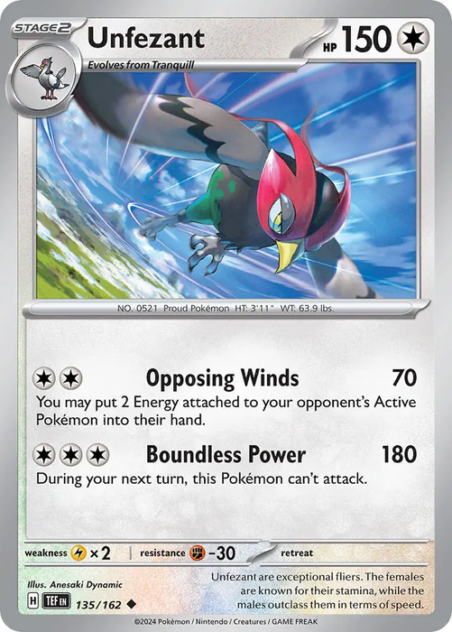 Unfezant 135/162 Uncommon Pokemon Card (SV Temporal Forces)