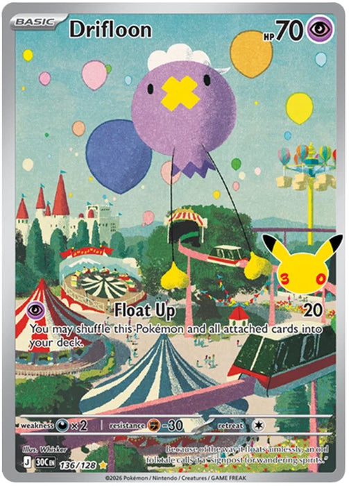 Drifloon 136/128 Illustration Rare Pokemon Card (30th Anniversary Collection)