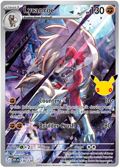Lycanroc 138/128 Illustration Rare Pokemon Card (30th Anniversary Collection)