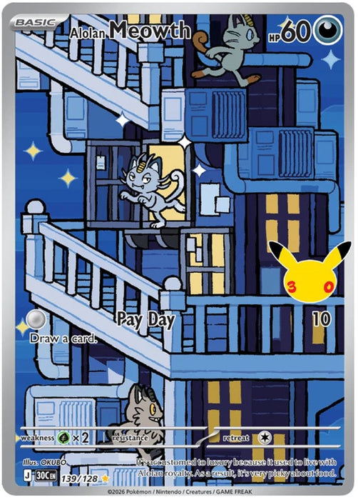 Alolan Meowth 139/128 Illustration Rare Pokemon Card (30th Anniversary Collection)