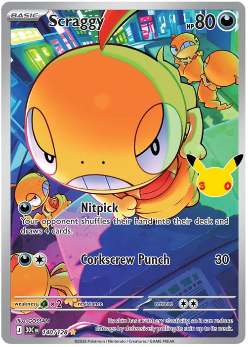Scraggy 140/128 Illustration Rare Pokemon Card (30th Anniversary Collection)