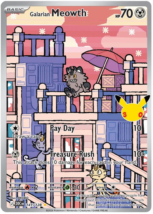 Galarian Meowth 141/128 Illustration Rare Pokemon Card (30th Anniversary Collection)