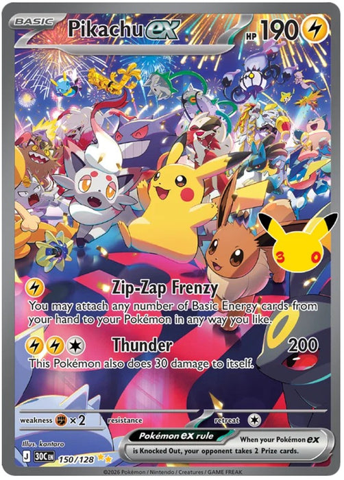 Pikachu ex 150/128 Special Illustration Rare Pokemon Card (30th Anniversary Collection)