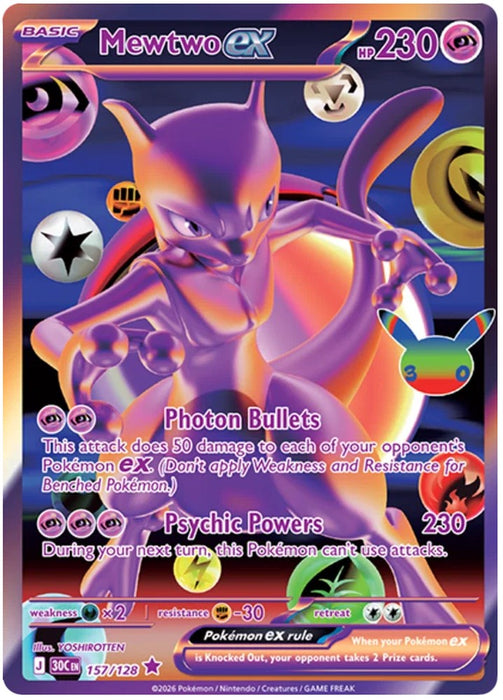 Mewtwo ex 157/128 Rare Pokemon Card (30th Anniversary Collection)