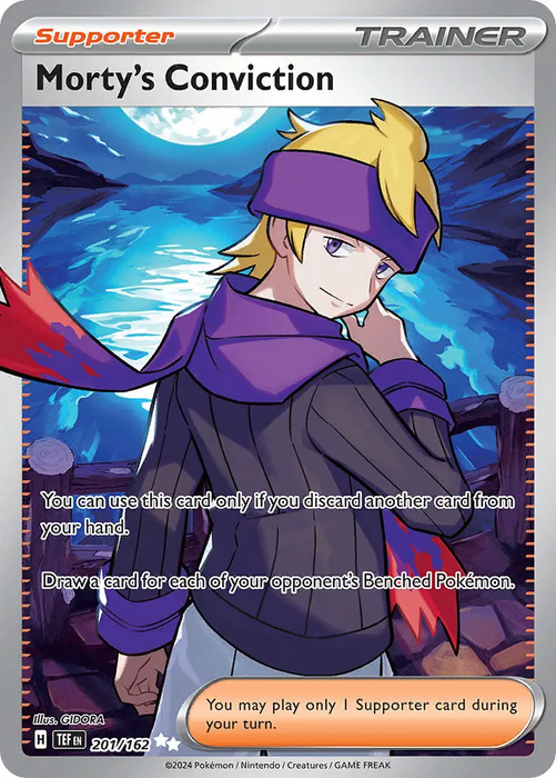 Morty's Conviction 201/162 Ultra Rare Pokemon Card (SV Temporal Forces)