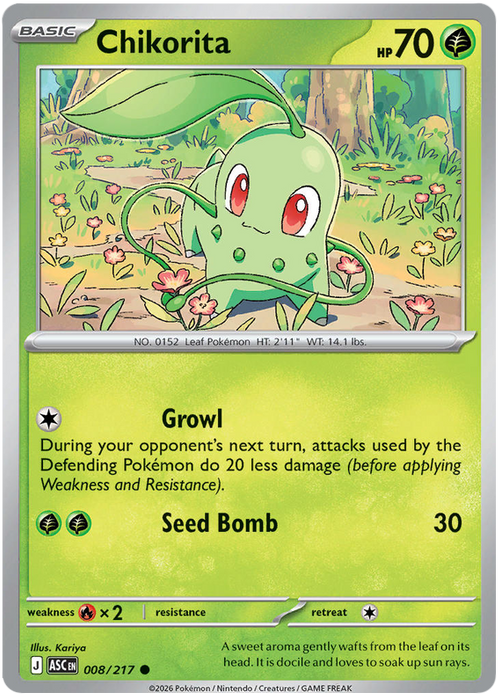 Chikorita 008/217 Common Pokemon Card (Mega Evolution Ascended Heroes)