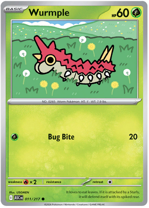 Wurmple 011/217 Common Pokemon Card (Mega Evolution Ascended Heroes)