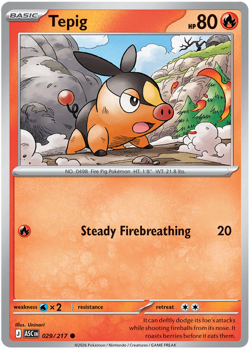 Tepig 029/217 Common Pokemon Card (Mega Evolution Ascended Heroes)