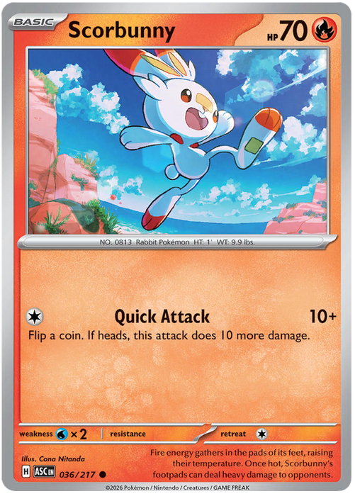 Scorbunny 036/217 Common Pokemon Card (Mega Evolution Ascended Heroes)