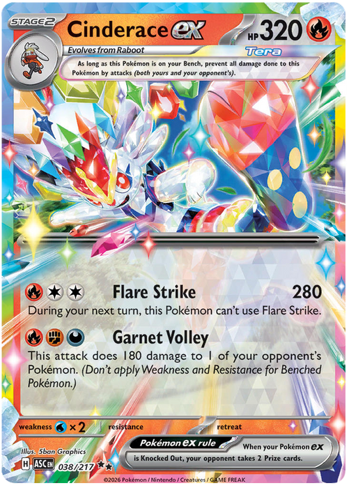 Cinderace ex 038/217 Double Rare Pokemon Card (Mega Evolution Ascended Heroes)