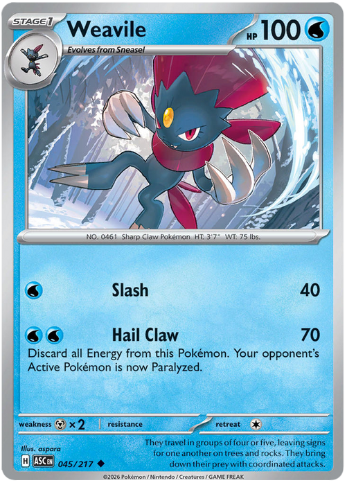 Weavile 045/217 Uncommon Pokemon Card (Mega Evolution Ascended Heroes)