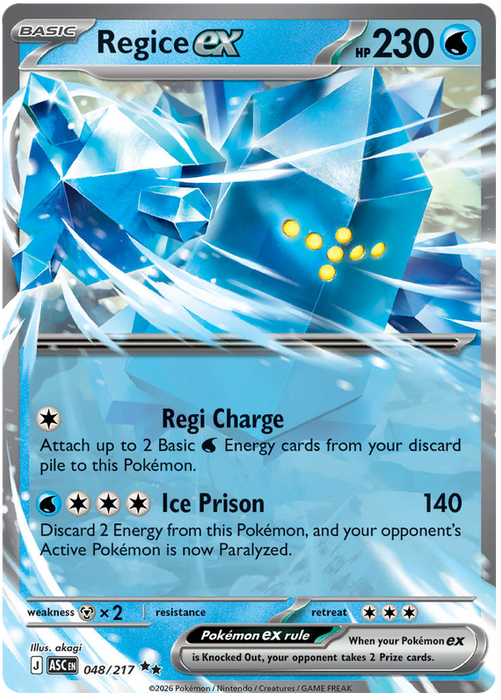 Regice ex 048/217 Double Rare Pokemon Card (Mega Evolution Ascended Heroes)