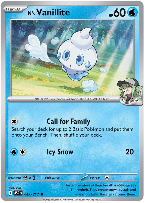 N's Vanillite 049/217 Common Pokemon Card (Mega Evolution Ascended Heroes)
