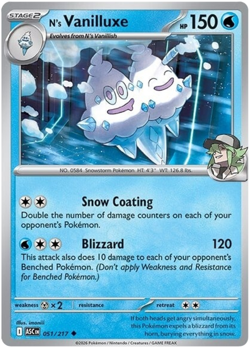 N's Vanilluxe 051/217 Uncommon Pokemon Card (Mega Evolution Ascended Heroes)