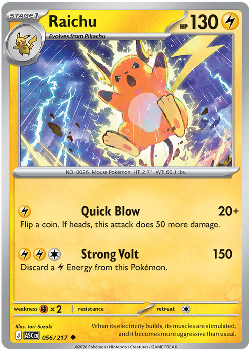 Raichu 056/217 Uncommon Pokemon Card (Mega Evolution Ascended Heroes)