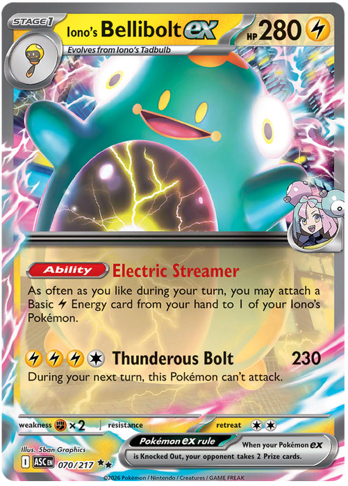 Iono's Bellibolt ex 070/217 Double Rare Pokemon Card (Mega Evolution Ascended Heroes)