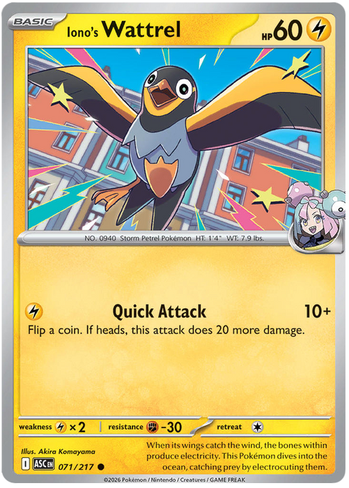 Iono's Wattrel 071/217 Common Pokemon Card (Mega Evolution Ascended Heroes)