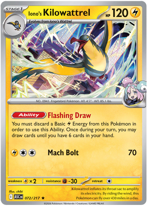 Iono s Kilowattrel 072 217 Rare Pokemon Card Mega Evolution Ascended Iono s Kilowattrel 072 217 Rare Pokemon Card Mega Evolution Ascended