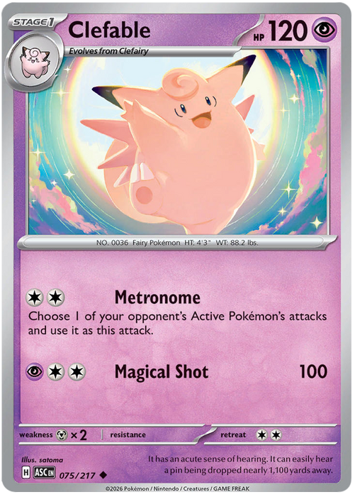 Clefable 075/217 Uncommon Pokemon Card (Mega Evolution Ascended Heroes)