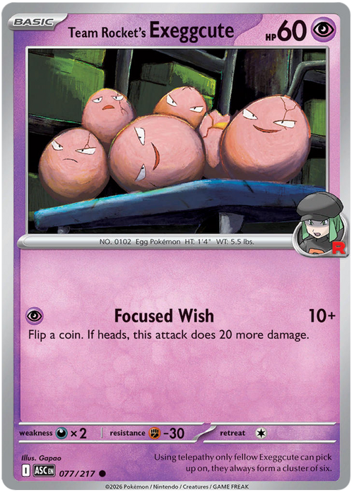 Team Rocket's  exeggcute 077/217 Common Pokemon Card (Mega Evolution Ascended Heroes)