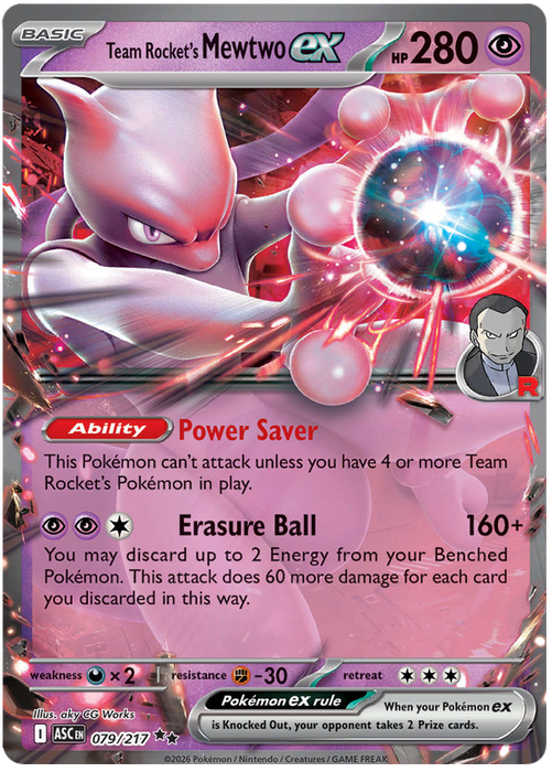 Team Rocket's Mewtwo ex 079/217 Double Rare Pokemon Card (Mega Evolution Ascended Heroes)