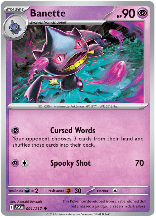 Banette 091/217 Uncommon Pokemon Card (Mega Evolution Ascended Heroes)
