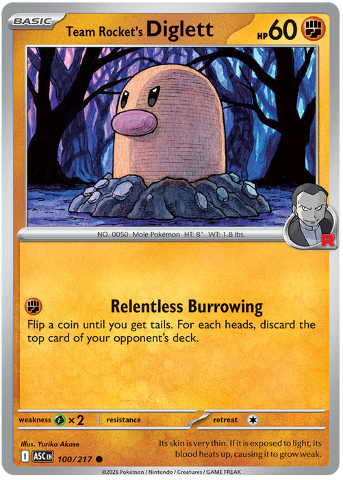 Team Rocket's Diglett 100/217 Common Pokemon Card (Mega Evolution Ascended Heroes)