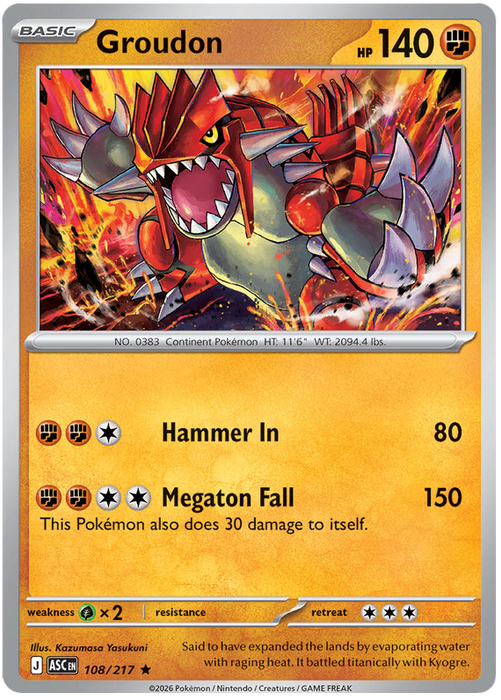 Groudon 108/217 Rare Pokemon Card (Mega Evolution Ascended Heroes)