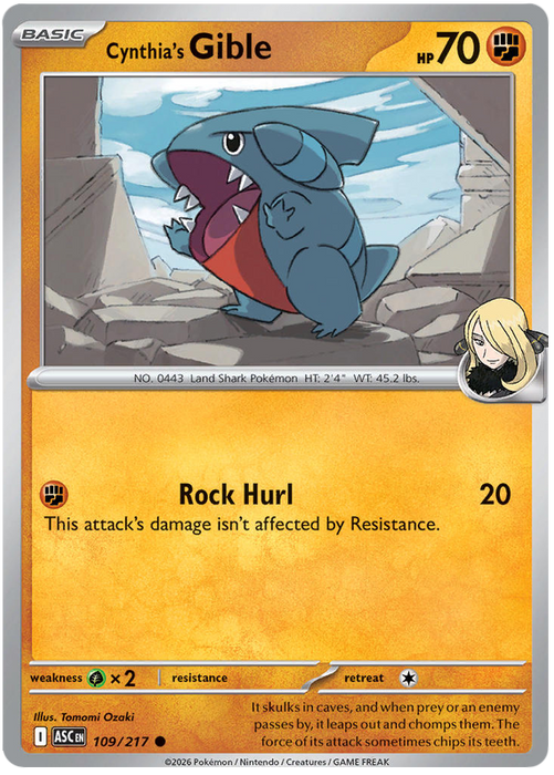 Cynthia's Gible 109/217 Common Pokemon Card (Mega Evolution Ascended Heroes)