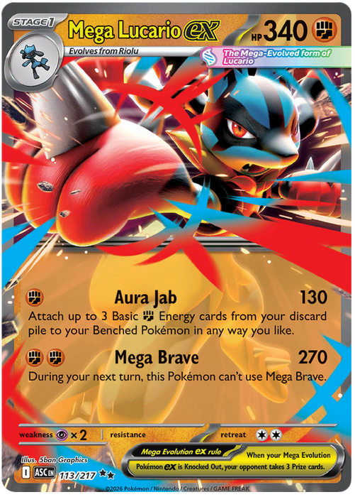 Mega Lucario ex 113/217 Double Rare Pokemon Card (Mega Evolution Ascended Heroes)