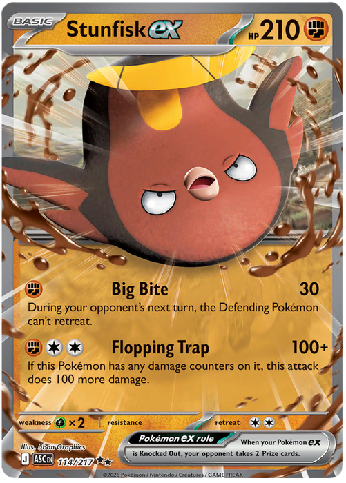 Stunfisk ex 114/217 Double Rare Pokemon Card (Mega Evolution Ascended Heroes)