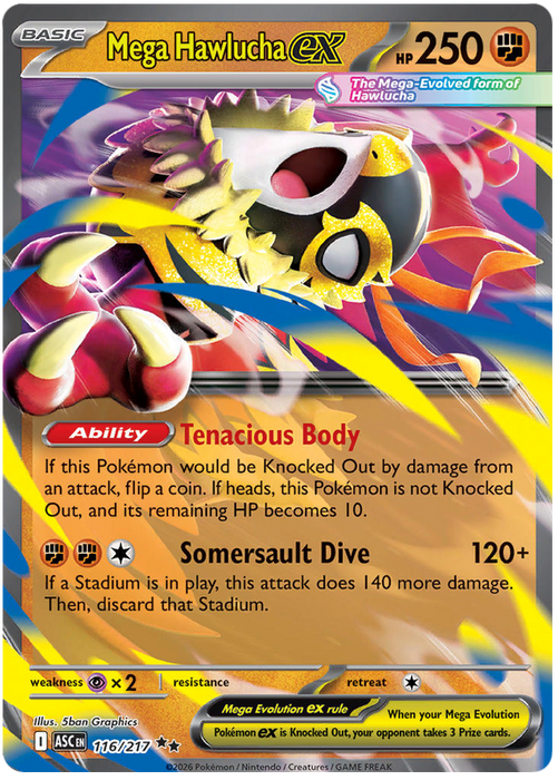 Mega Hawlucha ex 116/217 Double Rare Pokemon Card (Mega Evolution Ascended Heroes)