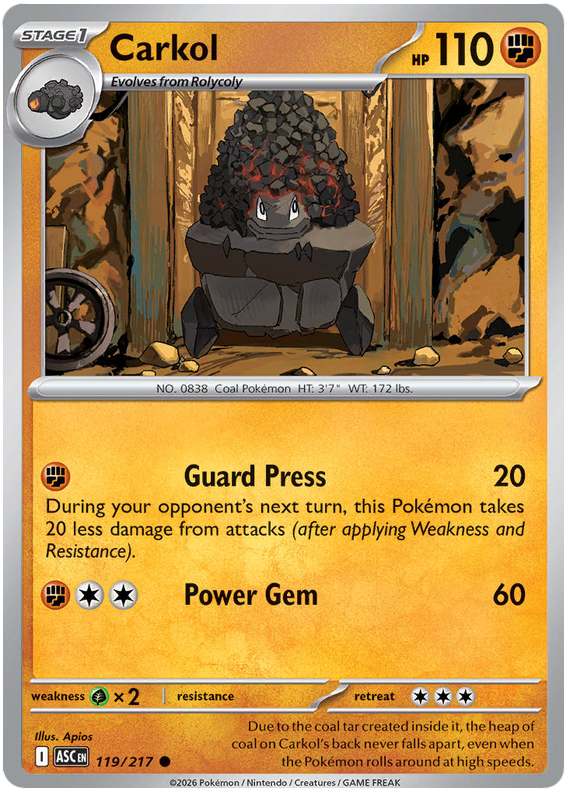 Carkol 119/217 Common Pokemon Card (Mega Evolution Ascended Heroes ...