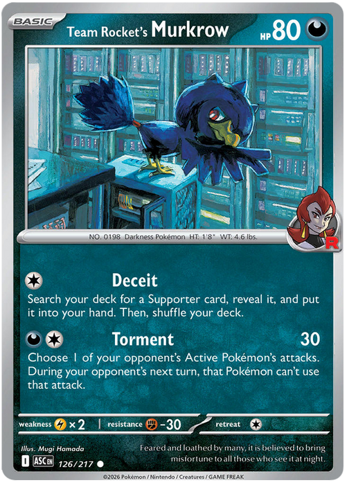 Team Rocket's Murkrow 126/217 Common Pokemon Card (Mega Evolution Ascended Heroes)