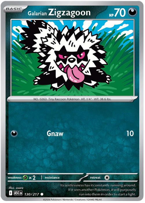 Galarian Zigzagoon 130/217 Common Pokemon Card (Mega Evolution Ascended Heroes)